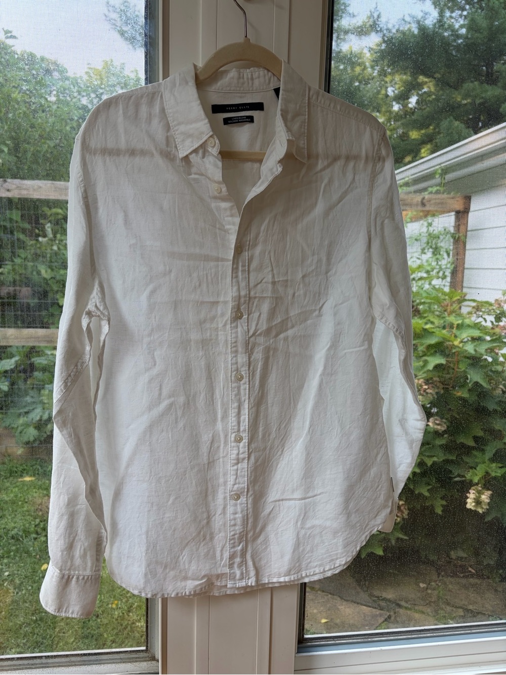 Perry Ellis White Linen Button-Down Shirt